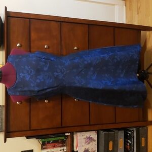 WHBM Fit & Flare Navy Blue Jacquard High-Low Evening Dress w/Pockets! Size 4